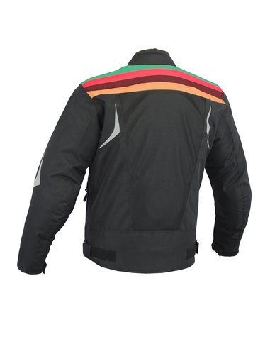 Chaqueta de verano con protecciones negro con colores en hombro